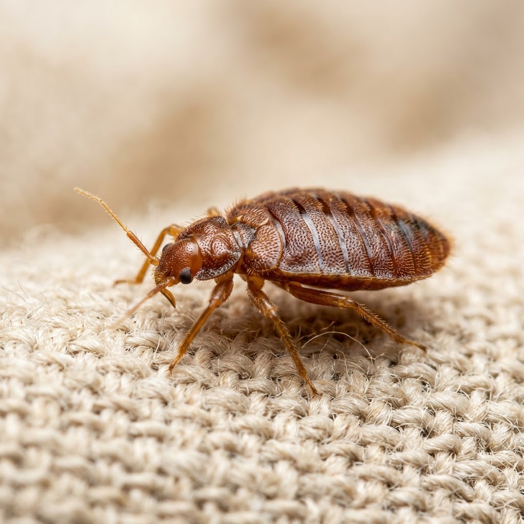 Close-up of a bed bug on fabric