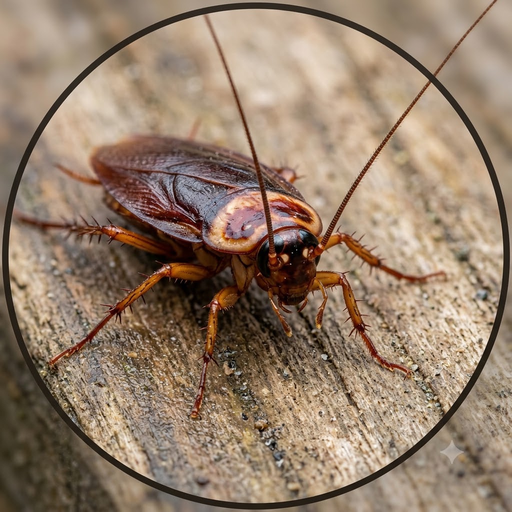 Close-up of a cockroach on wood surface, representing cockroach control services in Sydney
