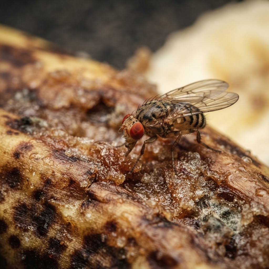 Close-up of fruit fly on ripe fruit Sydney