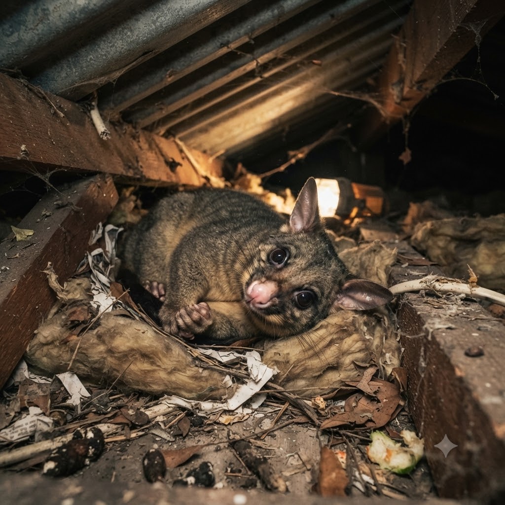 Severe possum nesting infestation in a Sydney roof cavity