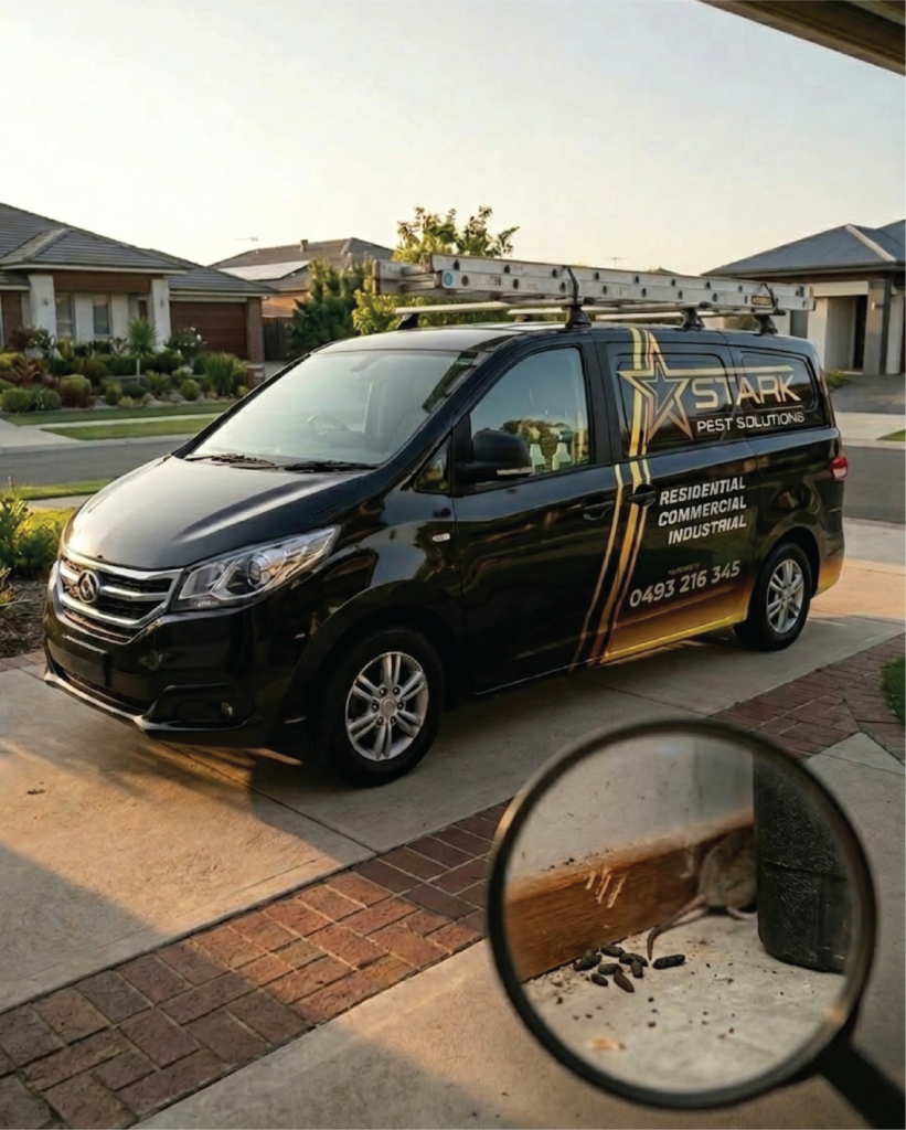 Stark Pest Solutions branded pest control van with residential, commercial and industrial signage